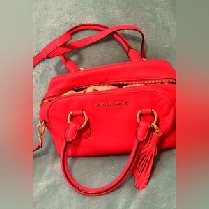 Michael Kors Bright Red Leather Satchel with Tassel